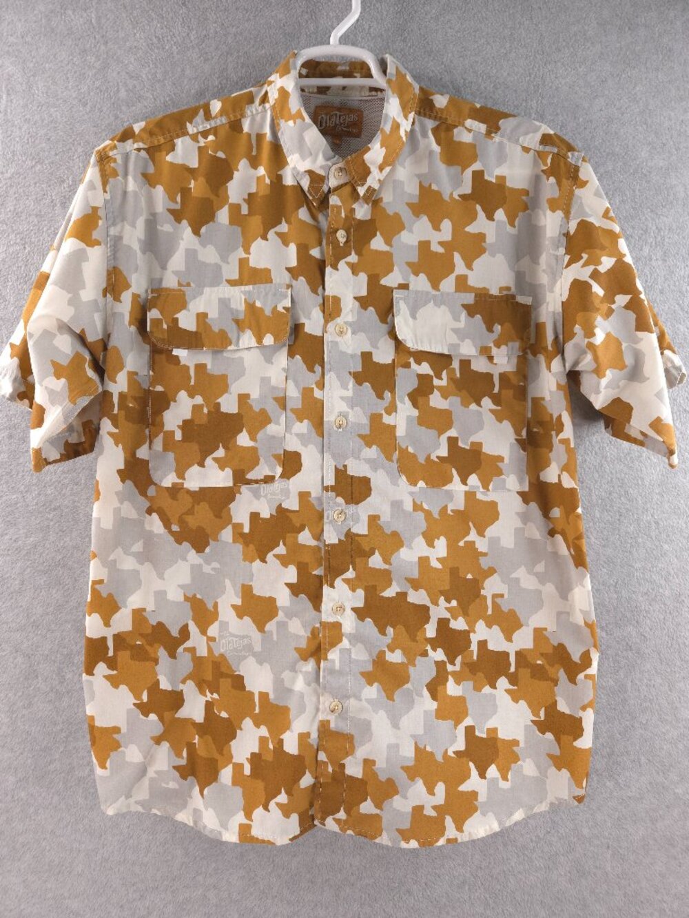 Old Tejas Shirt Mens XL Texas Orange Gray Camo Camouflage Vented Fishing Western
